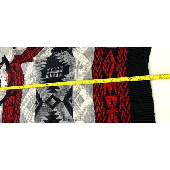 VINTAGE HAVANA Fringed Tribal Aztec Boho Sesign woman Sweater Charcoal- Red S - Picture 9 of 12